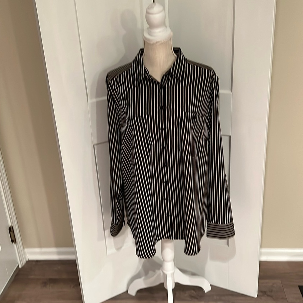Studio Works Blouse Black and Khaki Stripped Blouse